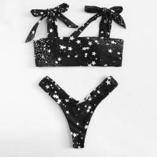 Shein Star Print High Leg Bikini Set