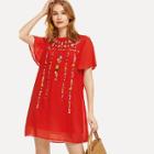 Shein Floral Embroidered Flutter Sleeve Tunic Dress