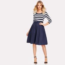 Shein Contrast Striped Zip Up Side Dress