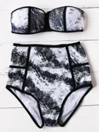 Shein Black And White Bandeau High Waist Bikini Set