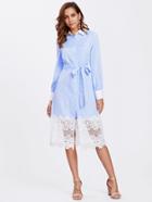 Shein Contrast Trim Lace Hem Pinstripe Shirt Dress