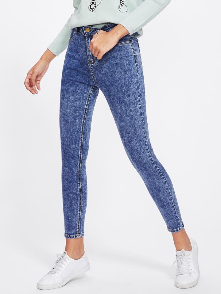 Shein Bleach Wash Skinny Crop Jeans