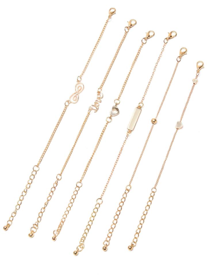 Shein Gold Plated Multi Shape Pendant Bracelet Set
