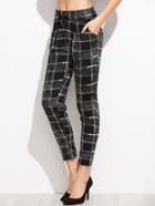 Shein Black Plaid Drawstring Pants