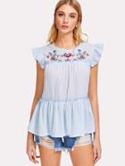 Shein Embroidered Yoke Frilled Babydoll Top