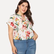 Shein Plus Contrast Lace Florals Blouse