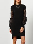 Shein Black Mock Neck Sheer Mesh Sweater Dress