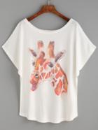 Shein White Giraffe Print Dolman Sleeve T-shirt