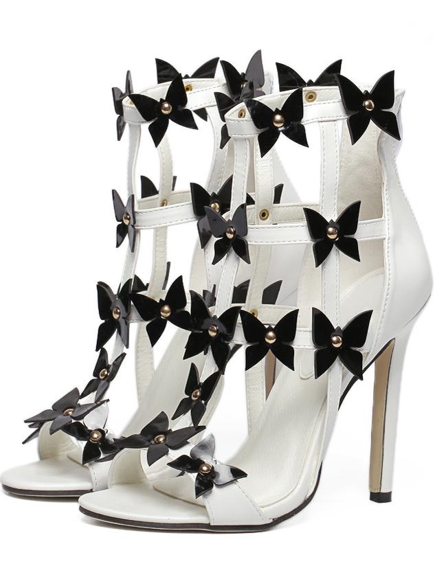 Shein White Peep Toe Bow High Stiletto Heel Sandals