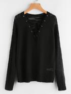 Shein Grommet Lace Up Loose Knit Jumper