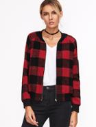 Shein Red Plaid Zipper Pocket Jacket