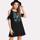 Shein Floral Embroidered Cold Shoulder Dress