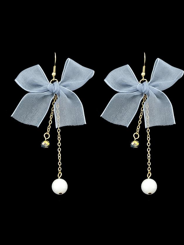 Shein Gray Bowknot Pattern Drop Earrings With Gold-color Chain