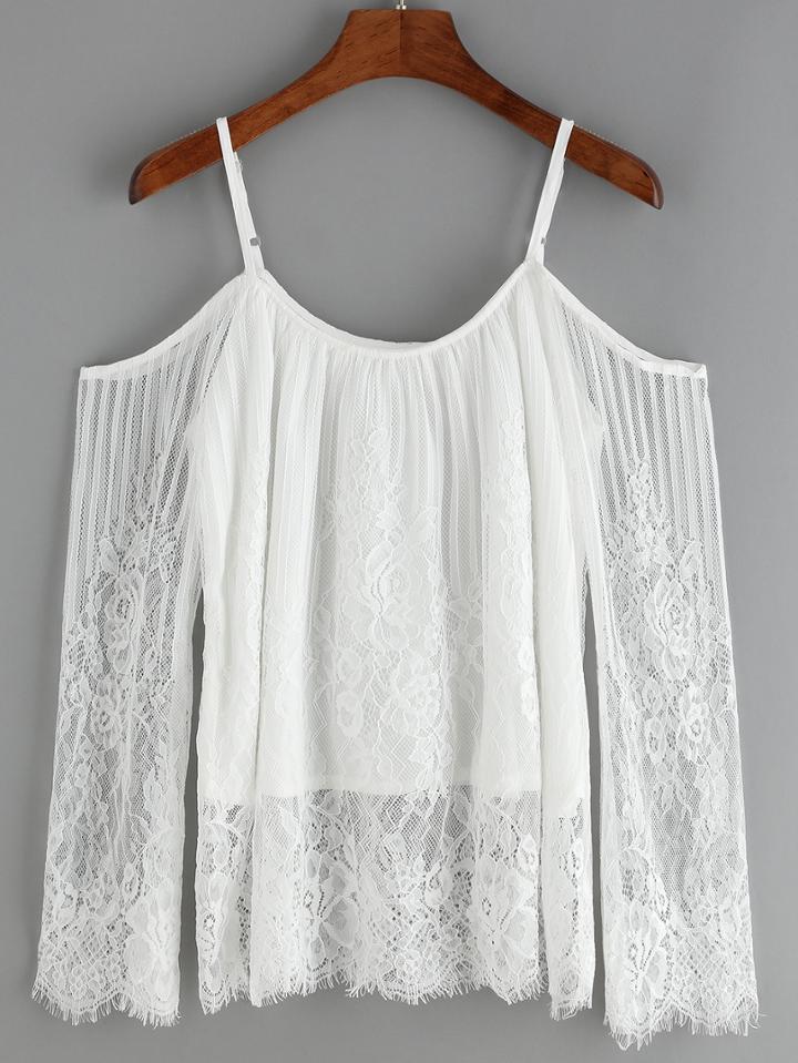Shein Cold Shoulder Lace White Shirt