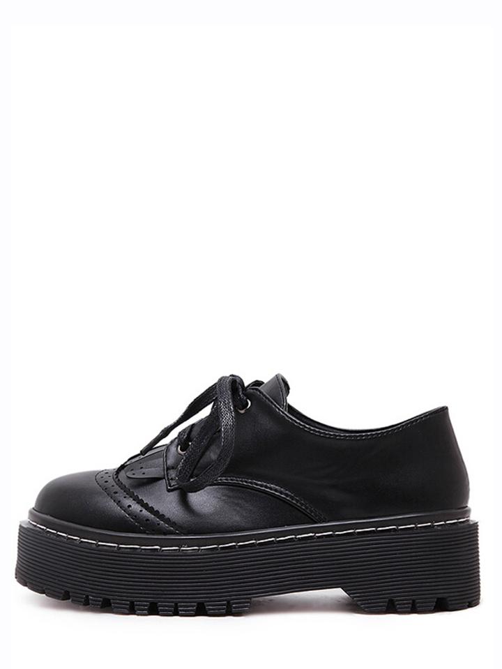 Shein Lace-up Tasseled Chunky Platform Oxford Wedges