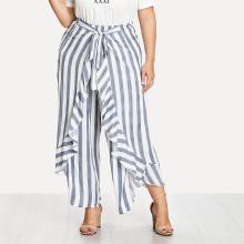 Shein Plus Self Tie Ruffle Trim Striped Palazzo Pants