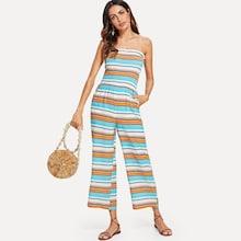Shein Frill Trim Striped Tube Jumpsuit