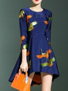 Shein Blue Birds Jacquard High Low Dress