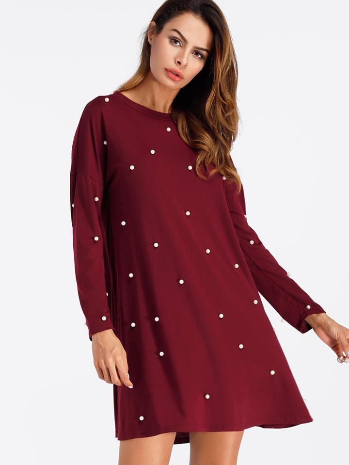 Shein Pearl Beaded Detail Tee Dress