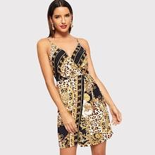 Shein Scarf And Cheetah Print Cami Dress
