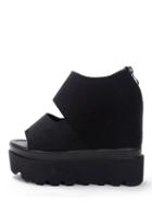 Shein Black Lug Sole Zipper Toe Wedge Sandals