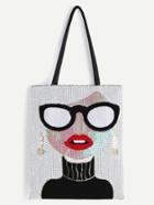 Shein White Sequin Girl Cute Tote Bag