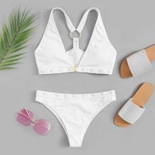Shein Ribbed Ring Decorated Bikini Set