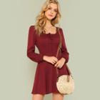 Shein Tie Front Shirred Detail Fit & Flare Dress