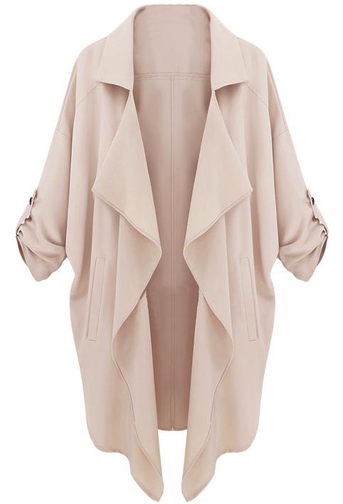 Shein Beige Long Sleeve Casual Loose Pockets Coat