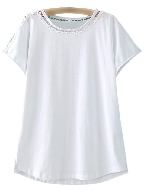 Shein White Hollow Short Sleeve Round Neck Casual T-shirt