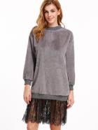 Shein Contrast Lace 2 In 1 Faux Fur Sweatshirt Dress