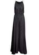 Shein Black Georgette Spaghetti Strap Drawstring Modest Pleated Dress
