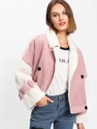 Shein Contrast Faux Fur Raw Edge Corduroy Jacket
