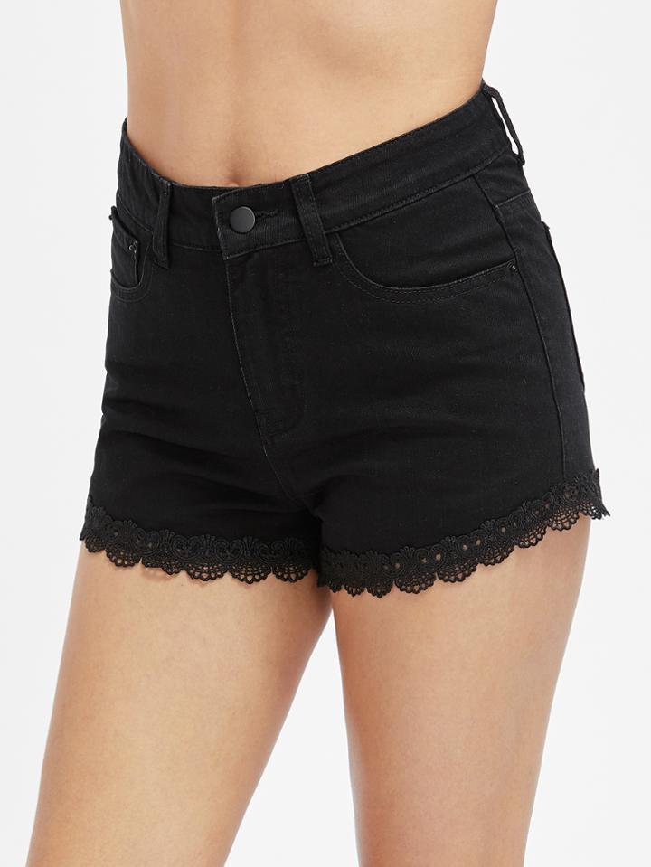 Shein Scallop Lace Trim 5 Pocket Denim Shorts
