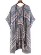 Shein Geo Print Frayed Hem Open Front Blouse