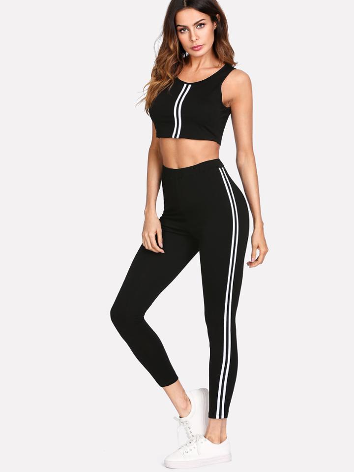 Shein Striped Crop Tank Top & Leggings Set