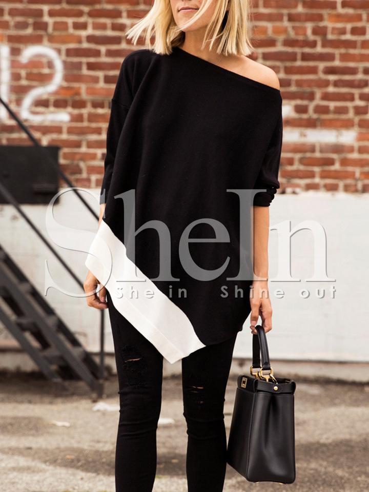 Shein Black White Color Block Asymmetric Coat