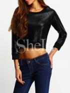 Shein Black Round Neck Jacquard Crop Sweatshirt