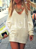 Shein Apricot Inch Hipster Pima Long Sleeve Cold Shoulder Dress