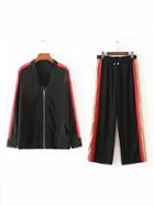 Shein Raglan Sleeve Striped Side Coat With Drawstring Pants