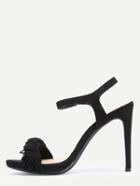 Shein Faux Suede Tasselled Strap Heeled Sandals - Black