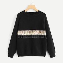 Shein Beaded And Embroidery Front Sweater