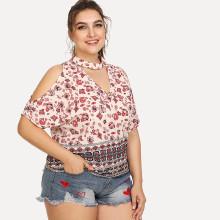 Shein Plus Open Shoulder V Cut Neck Blouse