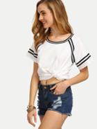Shein White Stripe Trimmed Short Sleeve T-shirt