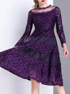 Shein Purple Sheer Lace A-line Dress
