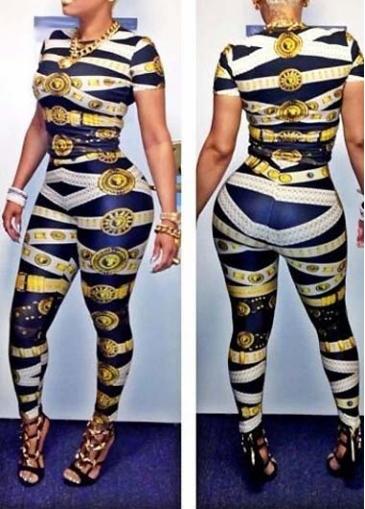 Rosewe Sexy Print Design Round Neck Ankle Length Jumpsuit