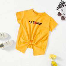 Shein Girls Knotted Split Front T-shirt