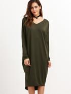 Shein Army Green Double V Neck High Low Cocoon Dress