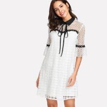 Shein Contrast Collar Guipure Lace Tunic Dress
