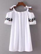 Shein Cold Shoulder Embroidery Bow Tie Detail Dress